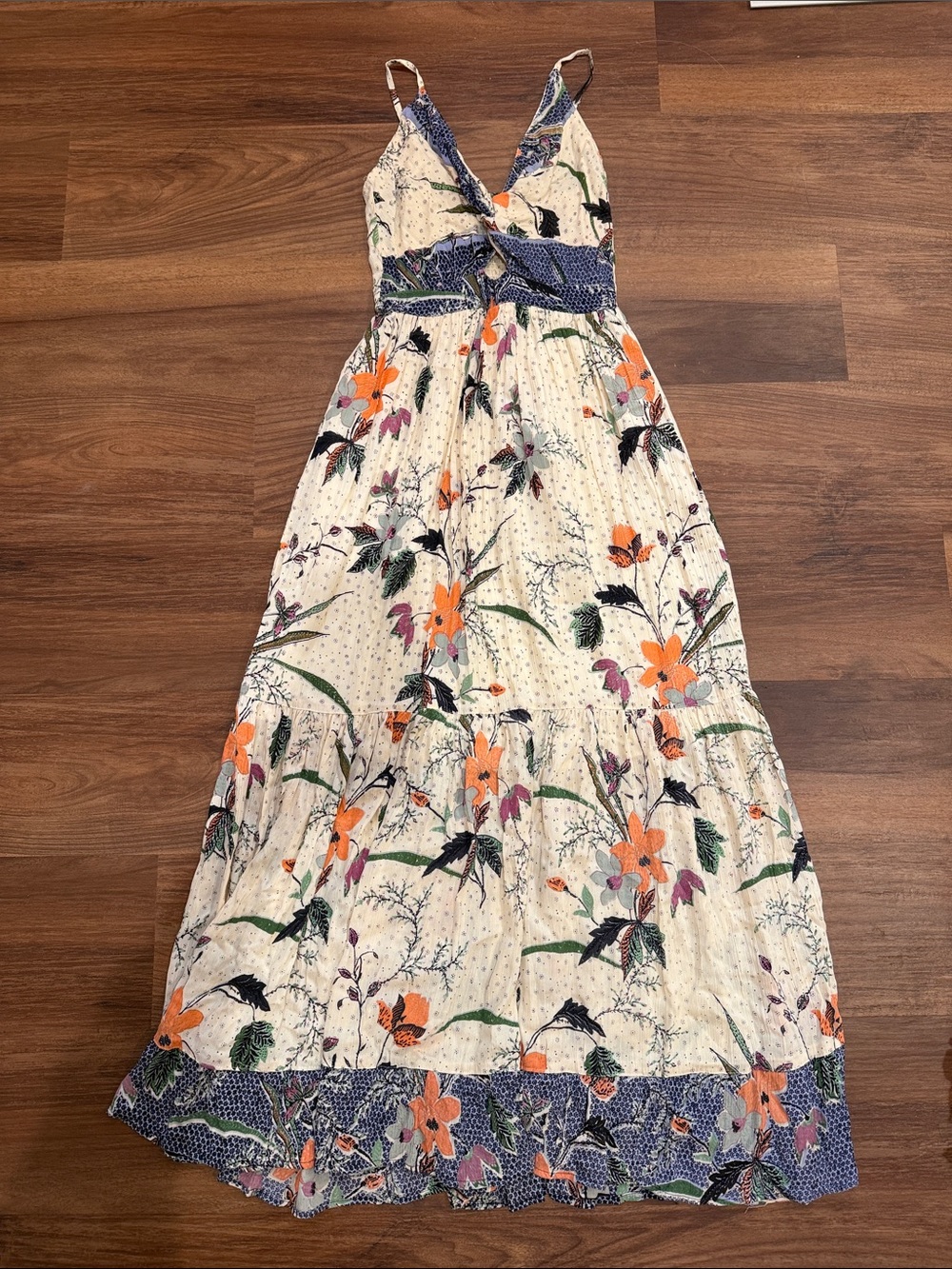 Angie Cream Floral Maxi Dress with Orange and Green Accents